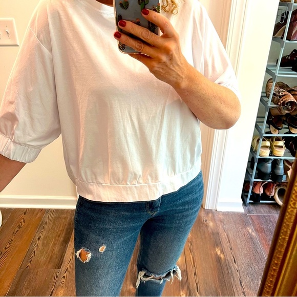 Anthropologie Tops - Anthropologie postmark white half sleeve oversized cropped top size small